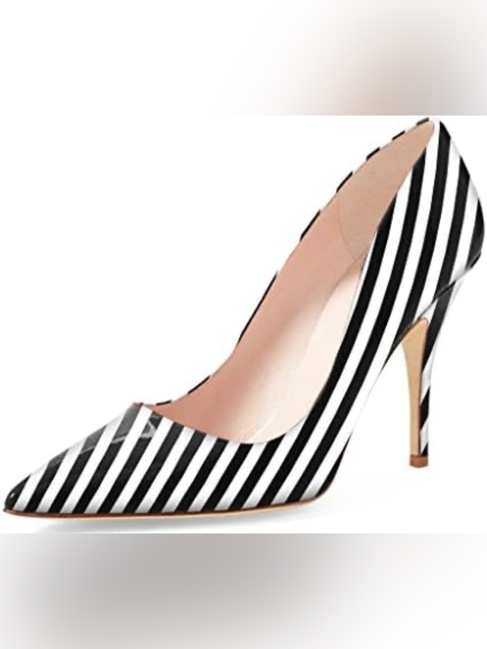 YDN Black and White Striped Pointed Toe Stiletto Pump